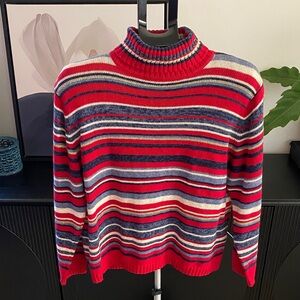 Vintage Striped Turtleneck Sweater in Red, Blue, and Cream